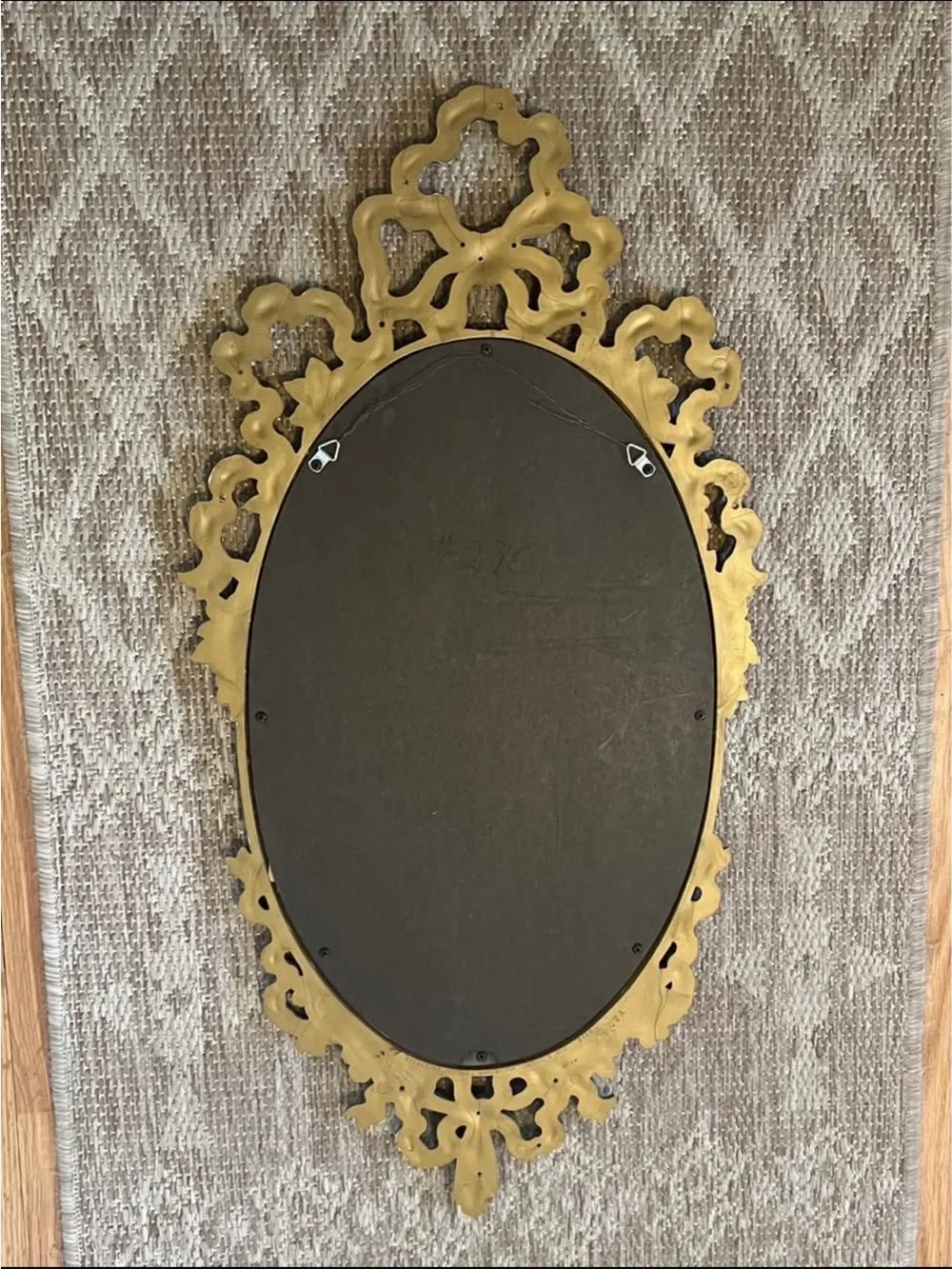 Vintage Syroco Gold Blue Painted Baroque Style Floral Ribbon Oval Wall Mirror